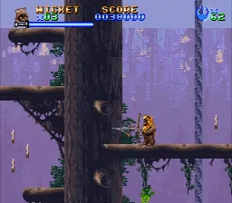 Super Star Wars: Return of the Jedi SNES Stage 10 is another Ewok level. You can use the arrows as ladder steps in order to reach upper areas.