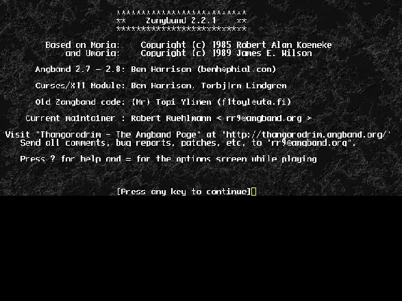 Zangband DOS Title screen.