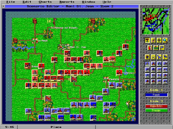 Empire II: The Art of War DOS The scenario editor, showing a Napoleonic war battle.