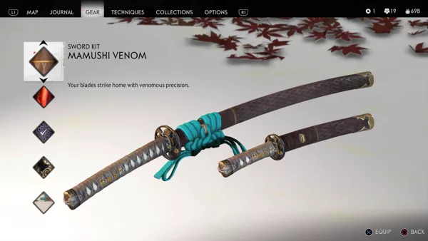Ghost of Tsushima PlayStation 4 Weapon and armor skins can be found on the map, purchased from merchants, and unlocked via story progress