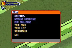 Backyard Skateboarding Game Boy Advance Pause menu