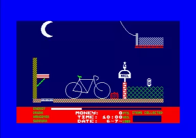 Costa Capers Amstrad CPC Starting out on screen one. Pixel perfect precision is required to get anywhere in this game.