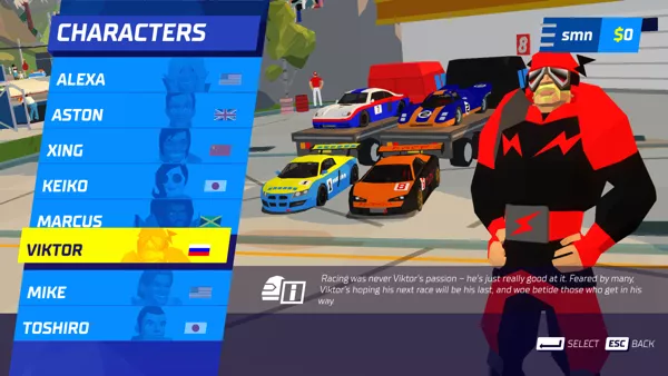 Hotshot Racing Windows Character selection