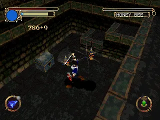 Brightis PlayStation Fighting enemies in the first dungeon, using a heavy attack