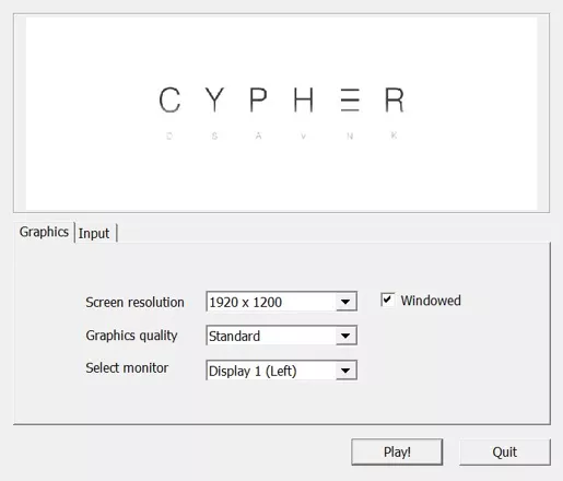 Cypher Windows The game plays in either fullscreen or windowed modes