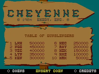 Cheyenne Arcade Title screen and high scores