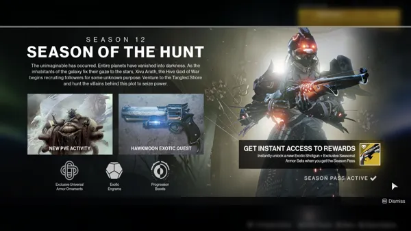 Season of the Hunt in-game announcement