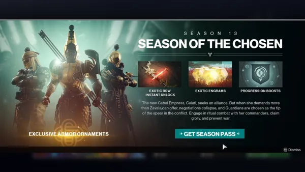 Season of the Chosen in-game announcement