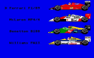 Formula 1 Grand Prix Atari ST Select car