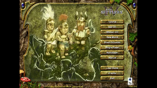 The main menu is largely unchanged, but the New World and Community Pack (here called Great Crusades) make their non-German debut