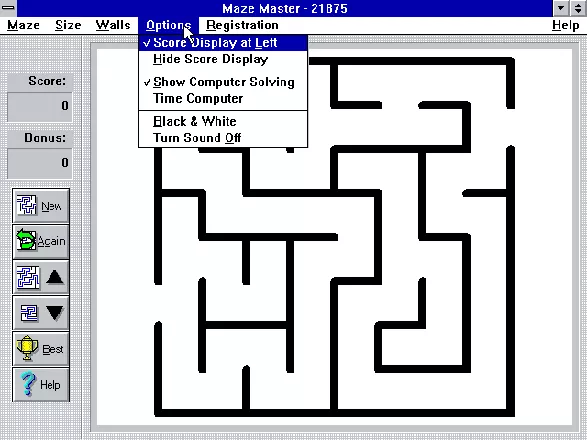 Maze Master Windows 3.x Some of the in-game configuration options
