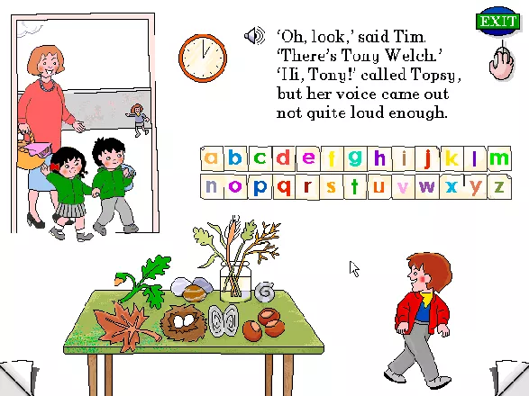 Topsy and Tim Go to School Windows 3.x Here the twins have arrived at the school. In this scene items on the table can be clicked on to see an animation