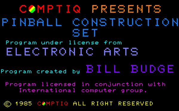 Pinball Construction Set PC-88 The publisher&#x27;s title screen...