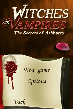 Witches &#x26; Vampires: The Secrets of Ashburry Nintendo DS Main menu