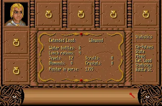 Fate: Gates of Dawn Amiga Character statistics.