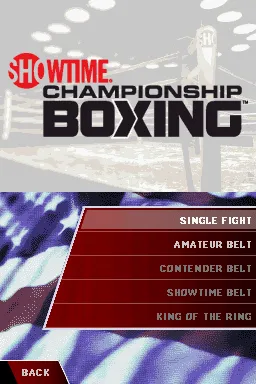 Showtime Championship Boxing Nintendo DS One Player Game menu