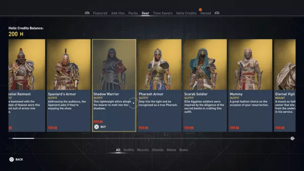 Assassin&#x27;s Creed: Origins PlayStation 4 With Helix credits one can purchase additional outfits for Bayek