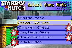 Starsky &#x26; Hutch Game Boy Advance Game Modes menu