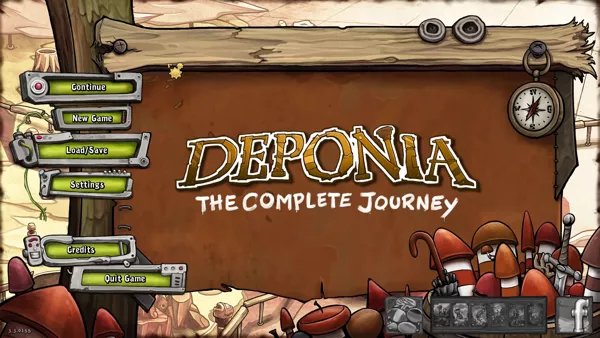 Deponia: The Complete Journey Windows The title screen and main menu. Clicking on the game covers in the lower right opens the Daedalic web site in a browser window