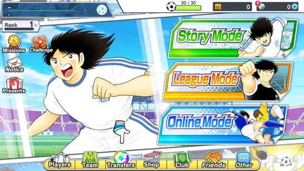 Captain Tsubasa: Dream Team Android Menu