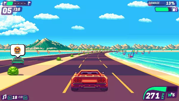 80&#x27;s Overdrive Nintendo Switch Seaside race, passing by the beach