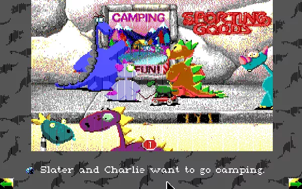 Slater &#x26; Charlie Go Camping DOS Reading the caption out (EGA)