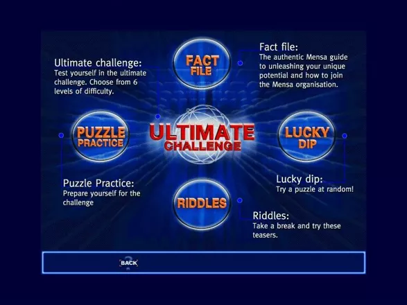 Mensa Ultimate Challenge Windows The main menu has a HELP feature that explains what each option does