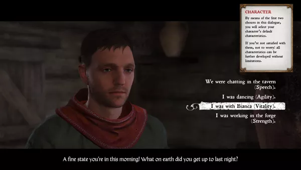 Kingdom Come: Deliverance PlayStation 4 Initial dialogue options will add the player character specific characteristic boost