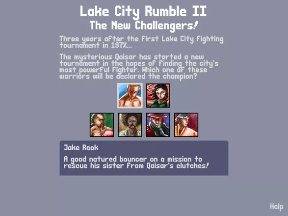 Lake City Rumble II: The New Challengers! Browser Choosing a character to play.