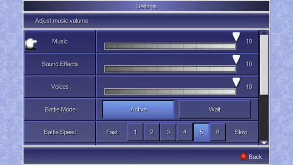 Final Fantasy IV Windows Settings Menu