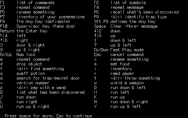 Rogue PC-98 List of Commands (page 1)