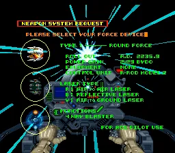 R-Type III: The Third Lightning SNES Force Selection Screen