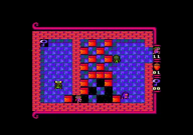 Cheril of the Bosque Amstrad CPC Pushed the blocks to get to the key on the other side.
