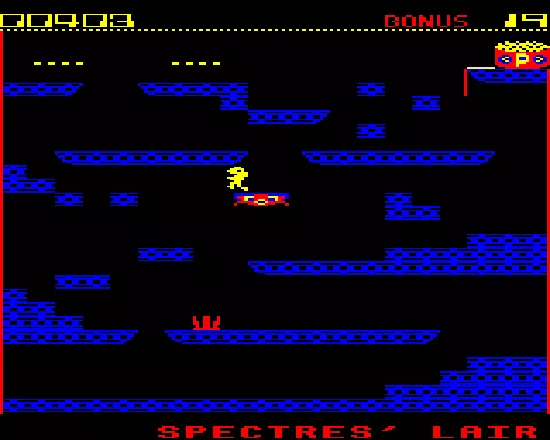 Ghouls BBC Micro Running with the moving platform in the middle of the level.