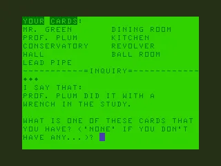 Color Computer Clue TRS-80 CoCo Computer Asks me About Cards