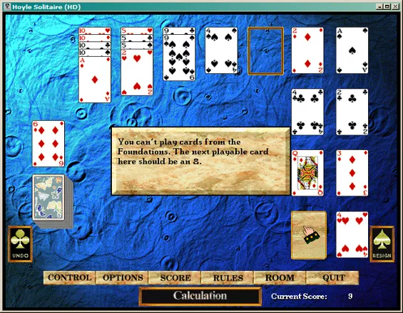 Hoyle Solitaire Windows Calculation - right click to see what the next card should be