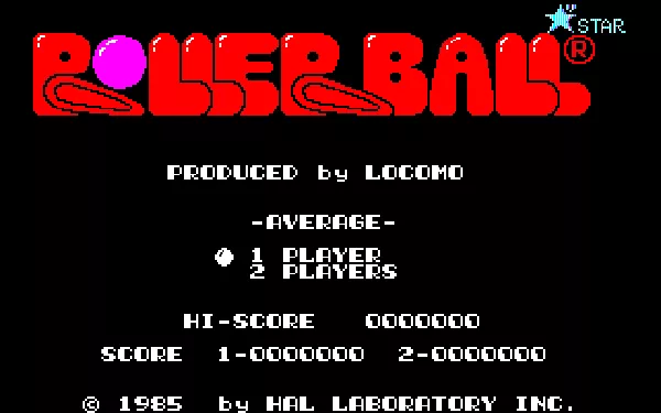Rollerball PC-88 Title screen/Main menu