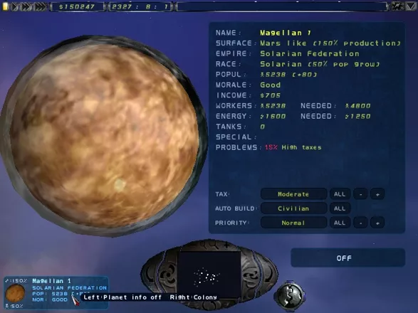 Imperium Galactica II: Alliances Windows Here is a detailed information on one of the planets.