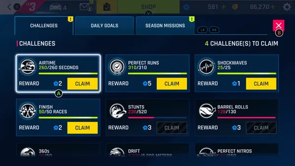 Asphalt 9: Legends Xbox One Players can complete various challenges to earn tokens.