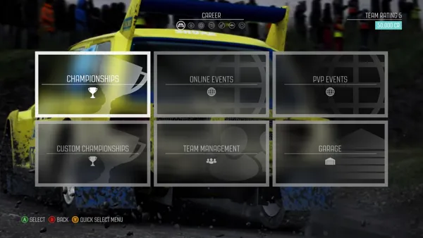 DiRT: Rally Windows Career mode menu