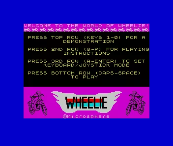 Wheelie ZX Spectrum The (slightly complicated) control selection