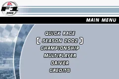 F1 2002 Game Boy Advance Main menu.