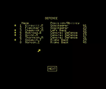 Kenny Dalglish Soccer Manager ZX Spectrum List of th defenders in your squad