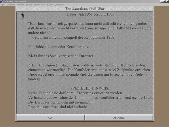 Sid Meier&#x27;s Civilization II Scenarios: Conflicts in Civilization Windows 3.x American Civil War scenario (briefing in German)