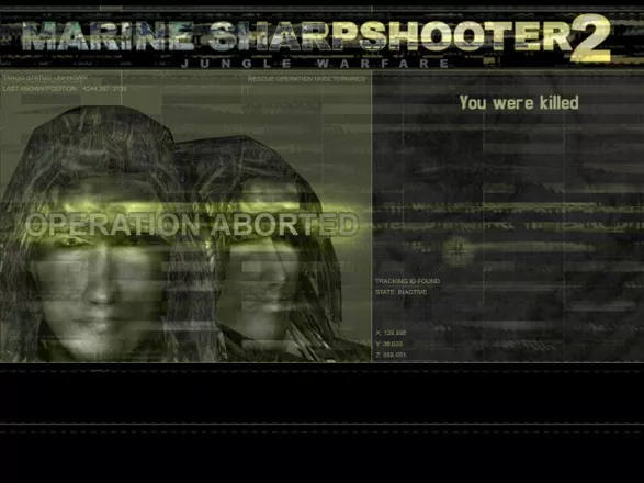 Marine Sharpshooter II: Jungle Warfare Windows Once your armor is gone, a single shot kills you regardless of your &#x22;health&#x22;. Get ready to see this screen a lot.