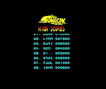 Sanxion ZX Spectrum High Scores
