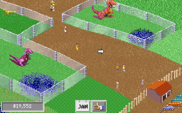 DinoPark Tycoon DOS Main screen of your Dinopark