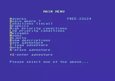 The Graphic Adventure Creator Commodore 64 Main menu