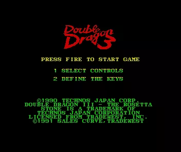 Double Dragon 3: The Rosetta Stone ZX Spectrum Main menu