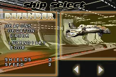 Defender Game Boy Advance Selecting a ship.